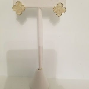 Brand new gold stud earrings, white enamel…